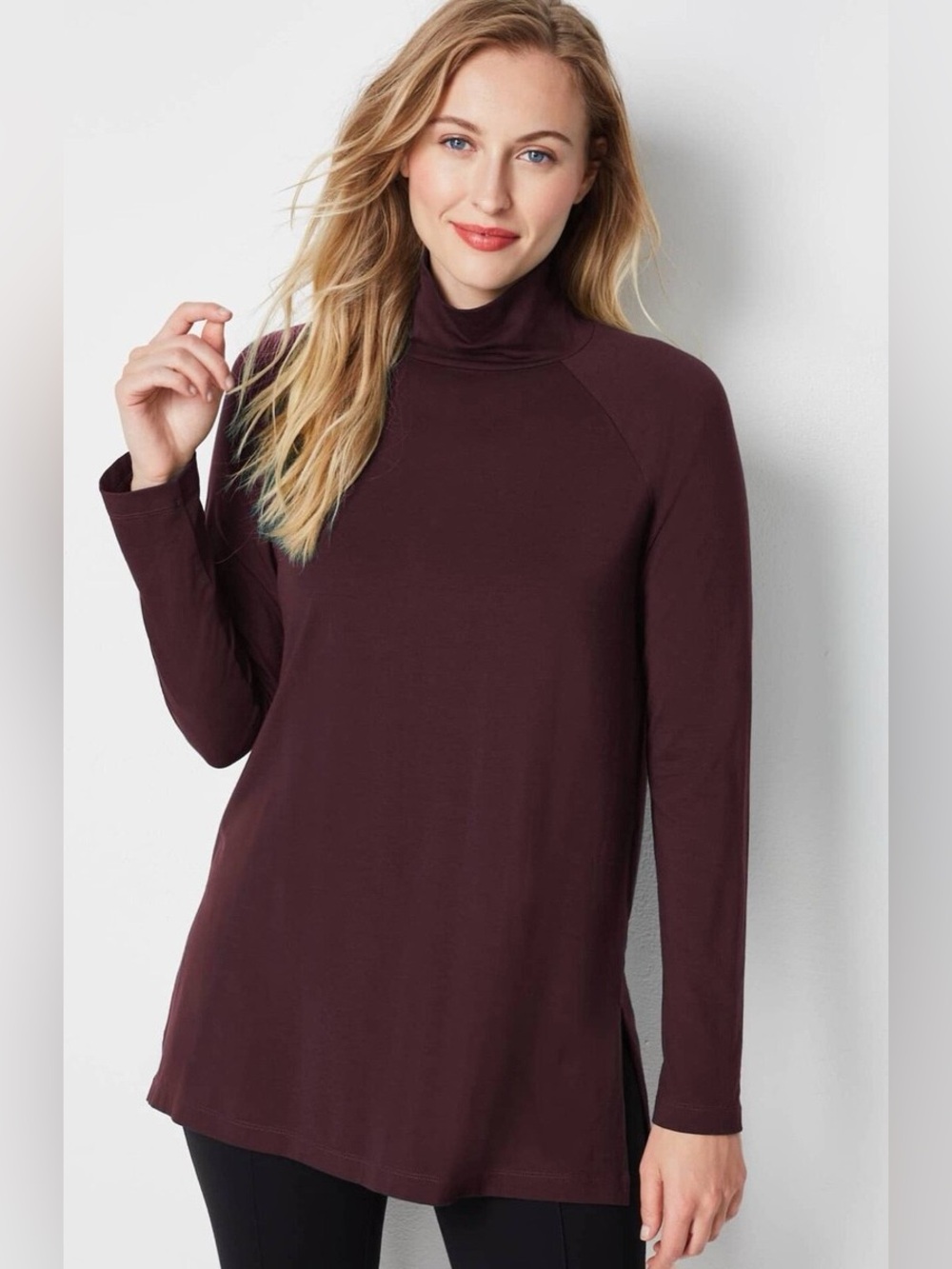 J.Jill  2X Luxe Supima Turtleneck Tunic Burgundy Minimalist Relax Fit